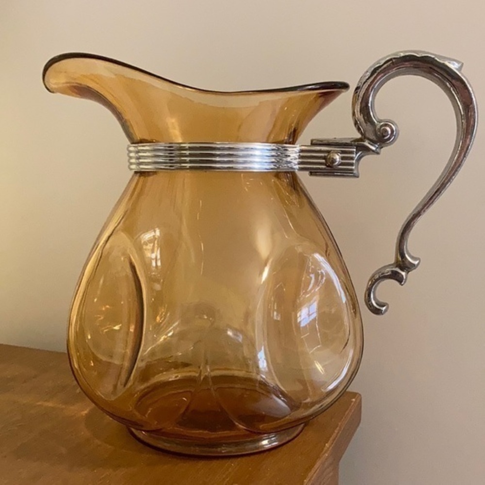 Smokey glass large dimpled pitcher with chrome handle